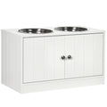 Large Elevated Dog Bowl Stand with 44L Storage Cabinet – White Pet Feeding Station