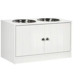 Large Elevated Dog Bowl Stand with 44L Storage Cabinet – White Pet Feeding Station