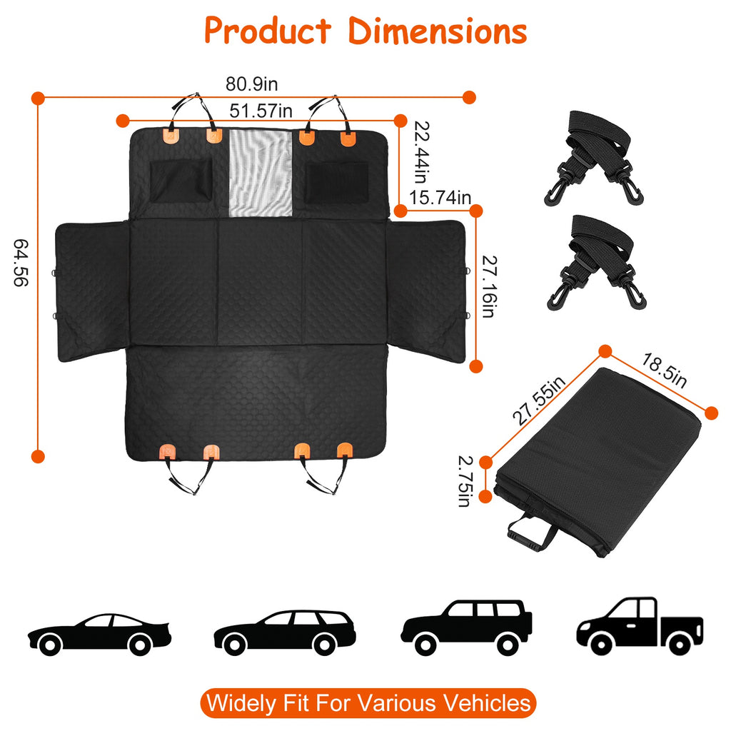 Waterproof Dog Car Seat Cover with Mesh Window & Storage Bags – 600D Oxford Protector