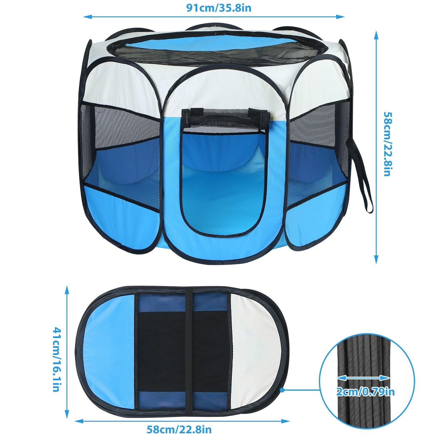 Portable Foldable Pet Playpen Tent with Removable Zipper Top – Pink or Blue