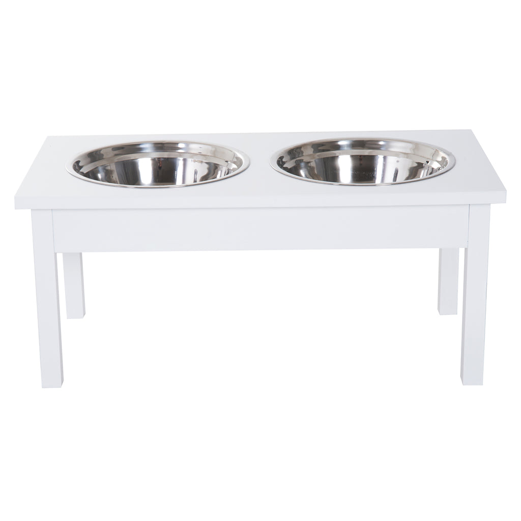 23-Inch Wooden Elevated Dog Bowl Stand – Heavy-Duty Pet Feeding Station, White