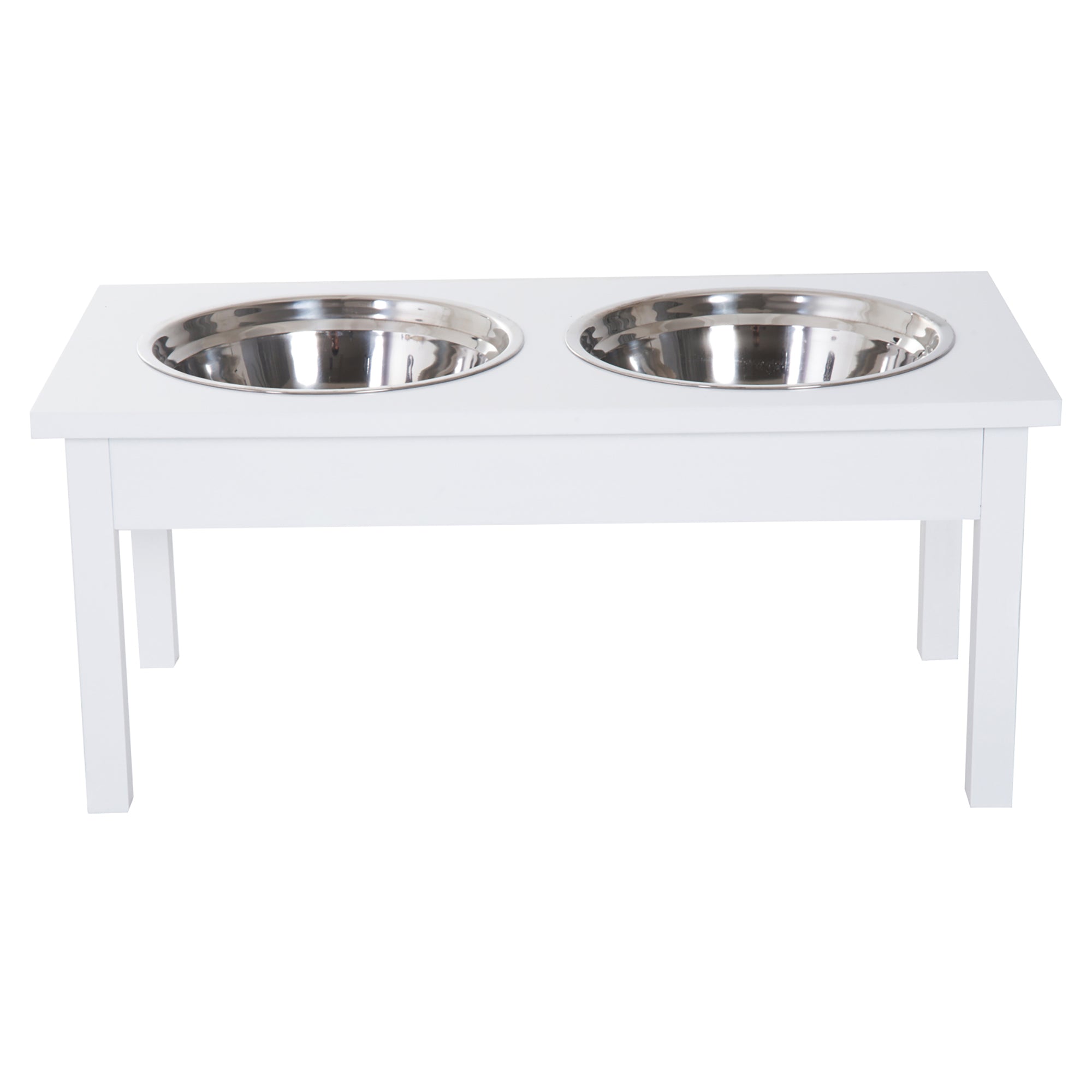 23-Inch Wooden Elevated Dog Bowl Stand – Heavy-Duty Pet Feeding Station, White