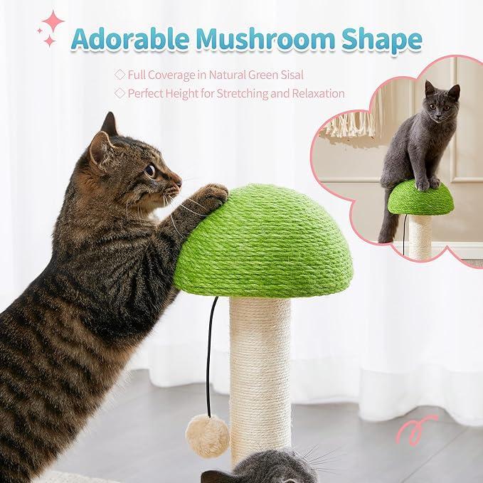 Mushroom Cat Scratching Post with Sisal Rope & Interactive Ball Track