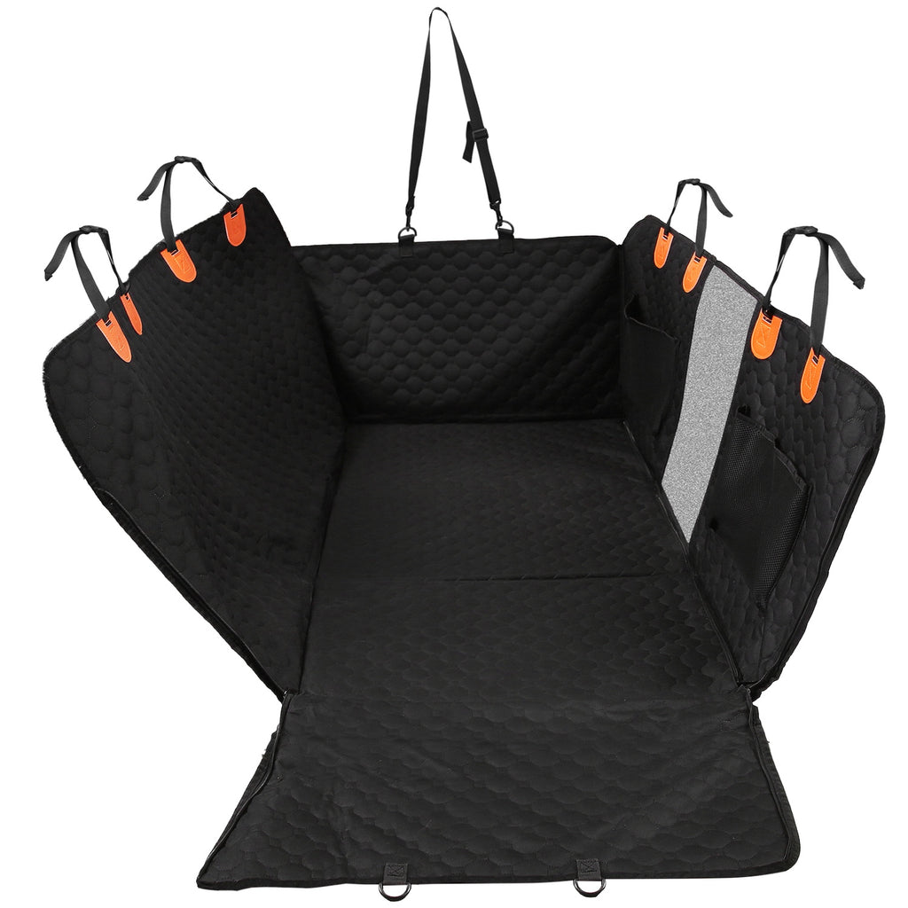Waterproof Dog Car Seat Cover with Mesh Window & Storage Bags – 600D Oxford Protector