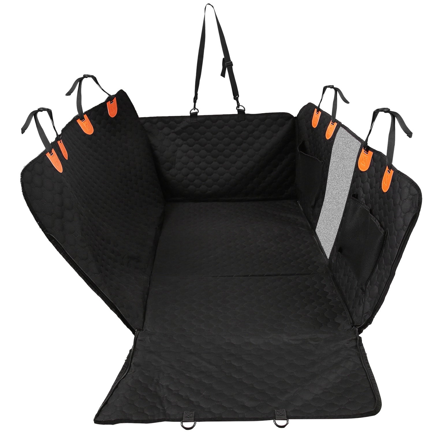 Waterproof Dog Car Seat Cover with Mesh Window & Storage Bags – 600D Oxford Protector