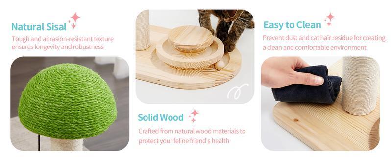 Mushroom Cat Scratching Post with Sisal Rope & Interactive Ball Track