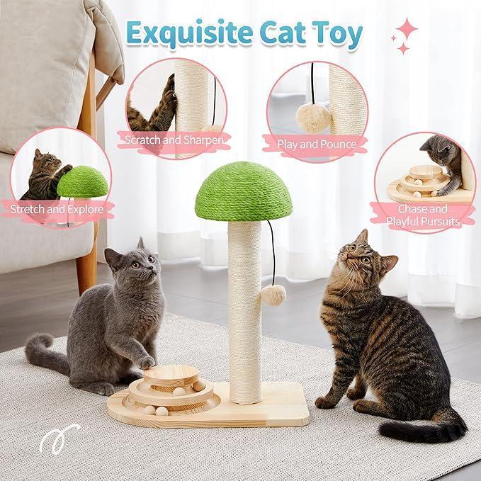 Mushroom Cat Scratching Post with Sisal Rope & Interactive Ball Track