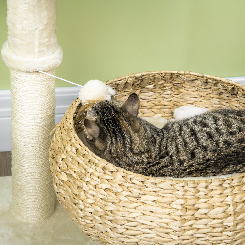 28-Inch Elevated Cat Bed with Sisal Scratching Post & Basket Tree