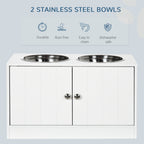 Large Elevated Dog Bowl Stand with 44L Storage Cabinet – White Pet Feeding Station