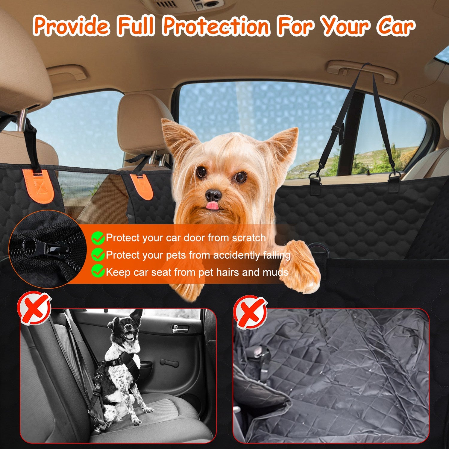 Waterproof Dog Car Seat Cover with Mesh Window & Storage Bags – 600D Oxford Protector