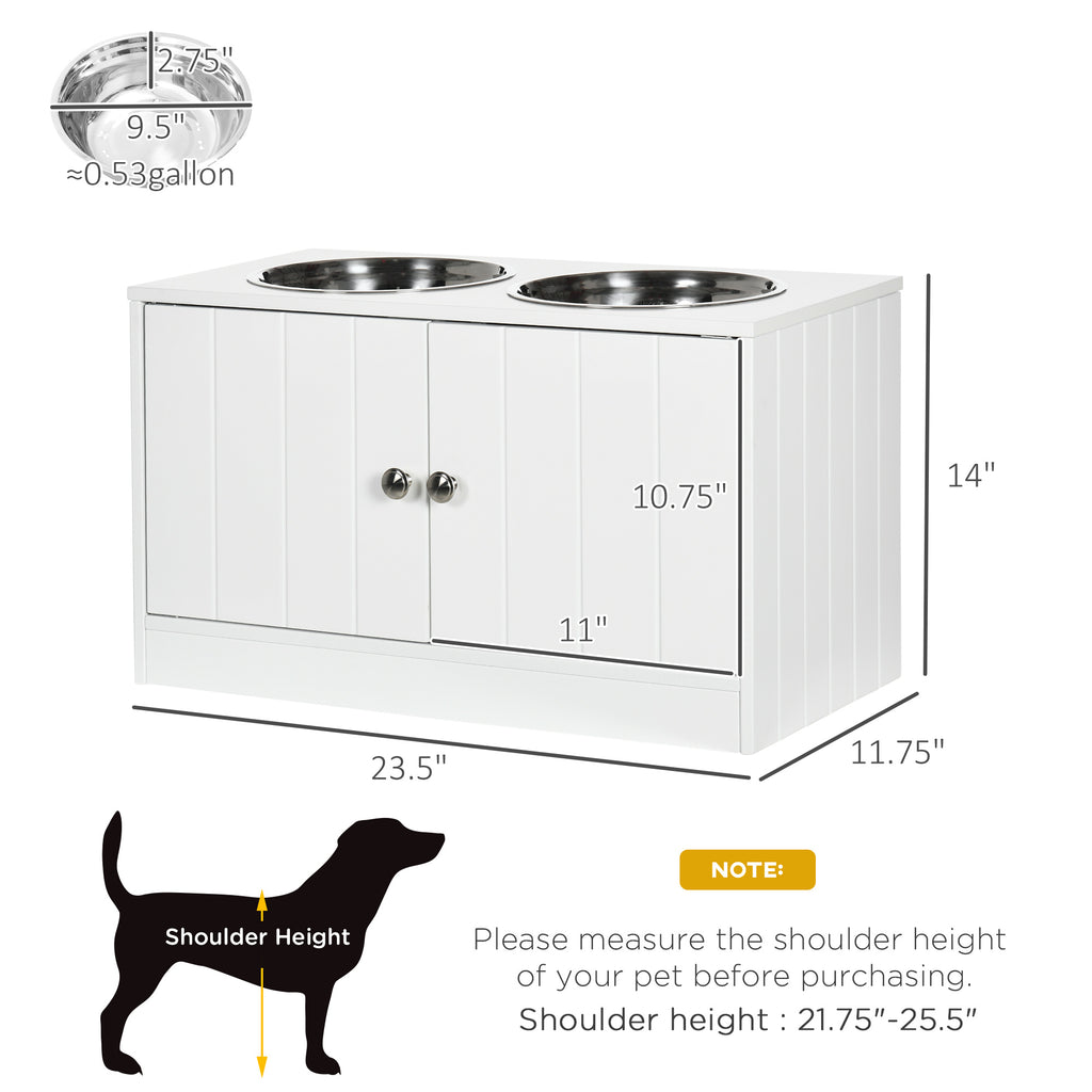 Large Elevated Dog Bowl Stand with 44L Storage Cabinet – White Pet Feeding Station
