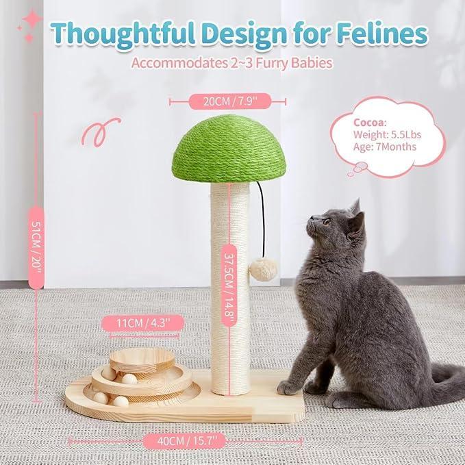 Mushroom Cat Scratching Post with Sisal Rope & Interactive Ball Track