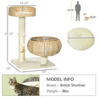 28-Inch Elevated Cat Bed with Sisal Scratching Post & Basket Tree
