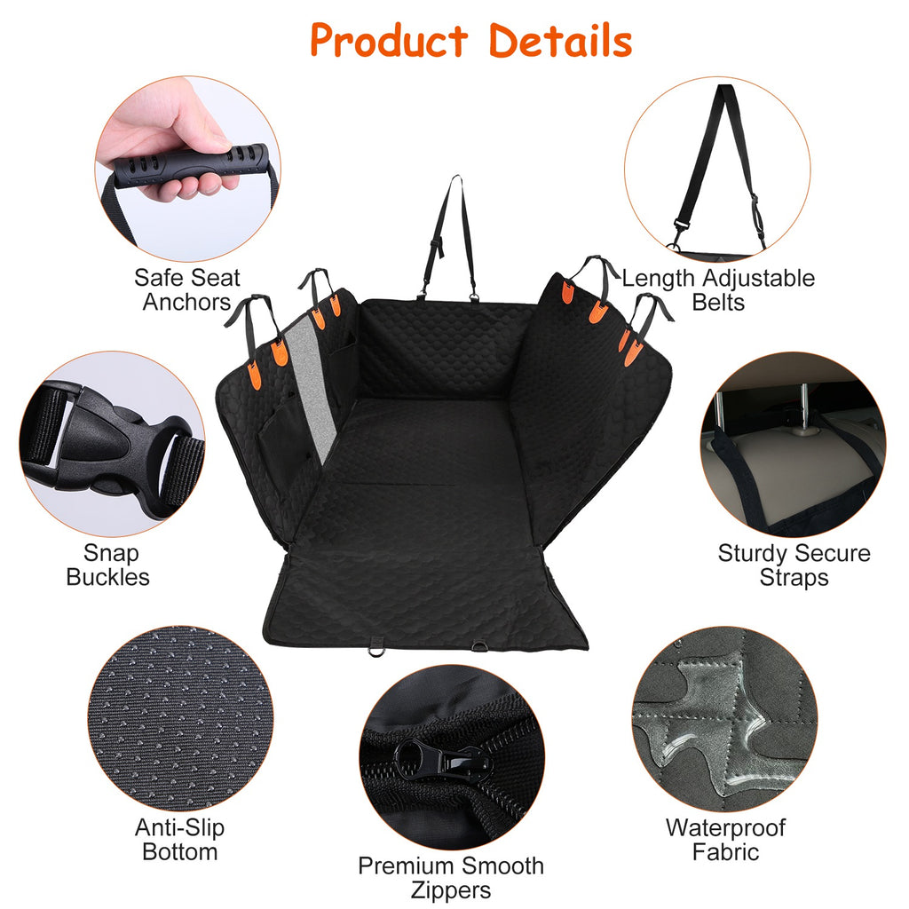 Waterproof Dog Car Seat Cover with Mesh Window & Storage Bags – 600D Oxford Protector