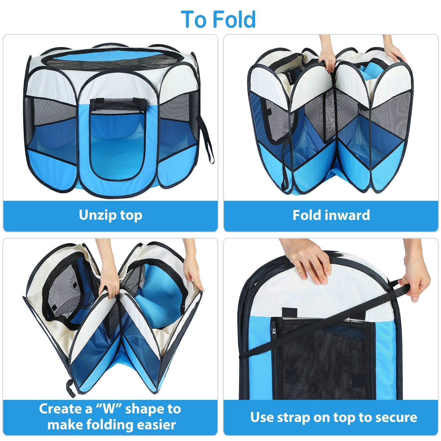Portable Foldable Pet Playpen Tent with Removable Zipper Top – Pink or Blue