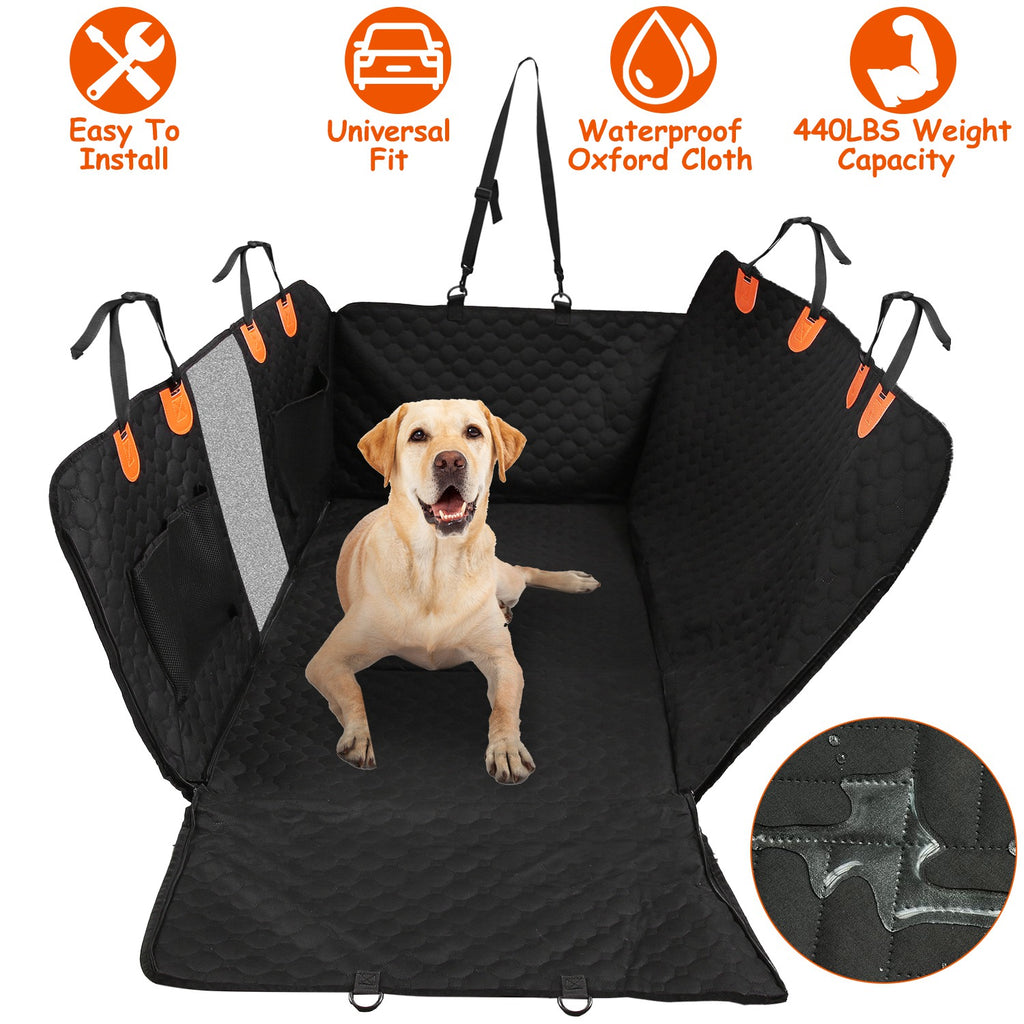 Waterproof Dog Car Seat Cover with Mesh Window & Storage Bags – 600D Oxford Protector