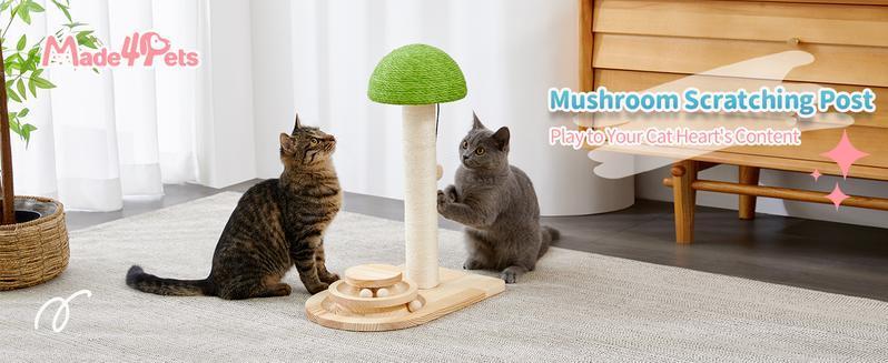 Mushroom Cat Scratching Post with Sisal Rope & Interactive Ball Track