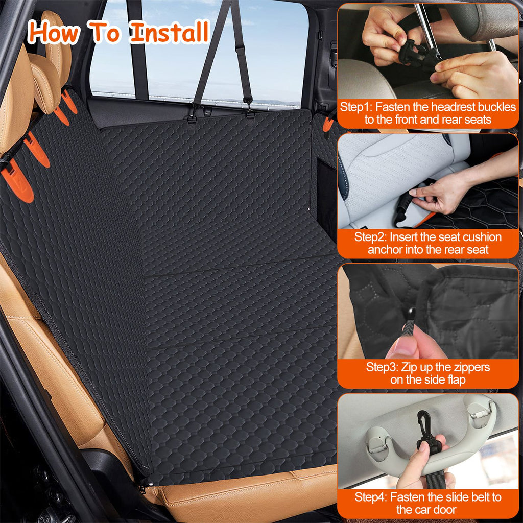 Waterproof Dog Car Seat Cover with Mesh Window & Storage Bags – 600D Oxford Protector