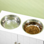 Large Elevated Dog Bowl Stand with 44L Storage Cabinet – White Pet Feeding Station