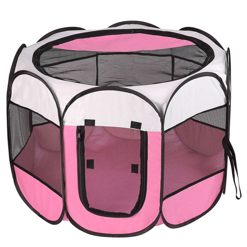 Portable Foldable Pet Playpen Tent with Removable Zipper Top – Pink or Blue