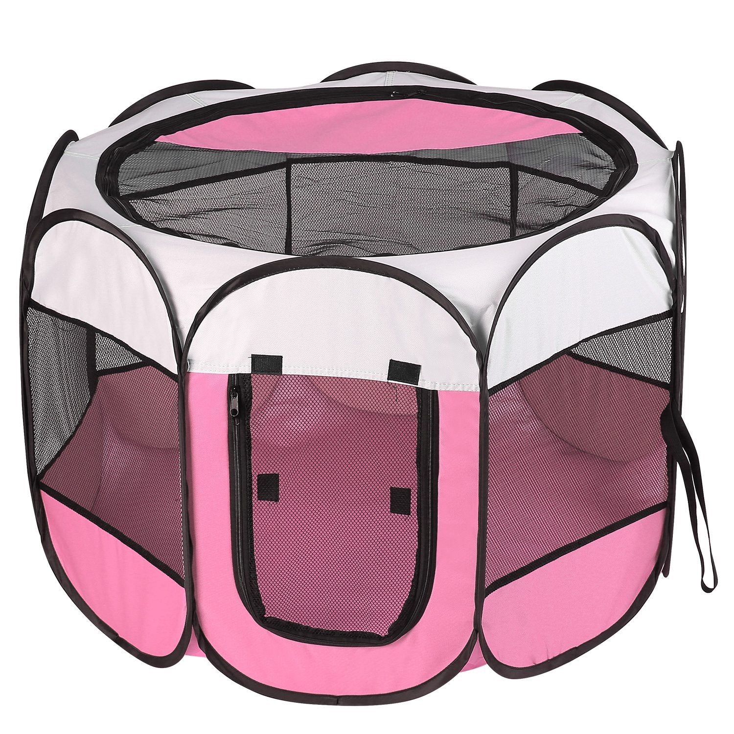 Portable Foldable Pet Playpen Tent with Removable Zipper Top – Pink or Blue