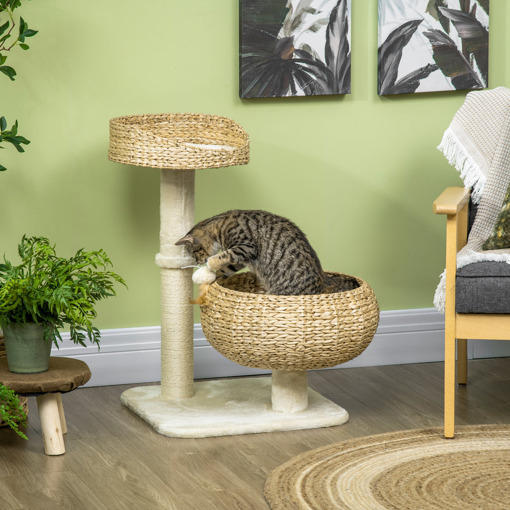 28-Inch Elevated Cat Bed with Sisal Scratching Post & Basket Tree