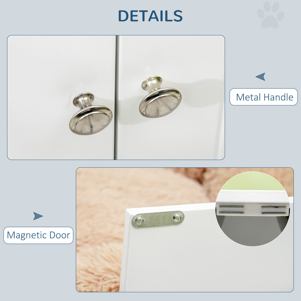 Large Elevated Dog Bowl Stand with 44L Storage Cabinet – White Pet Feeding Station