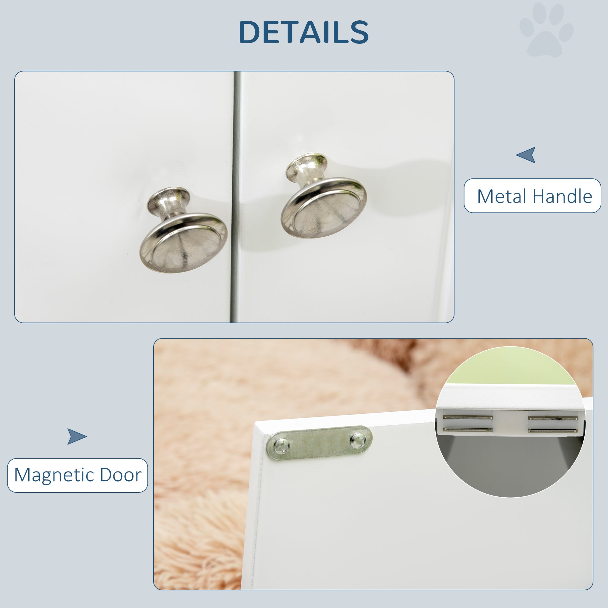 Large Elevated Dog Bowl Stand with 44L Storage Cabinet – White Pet Feeding Station