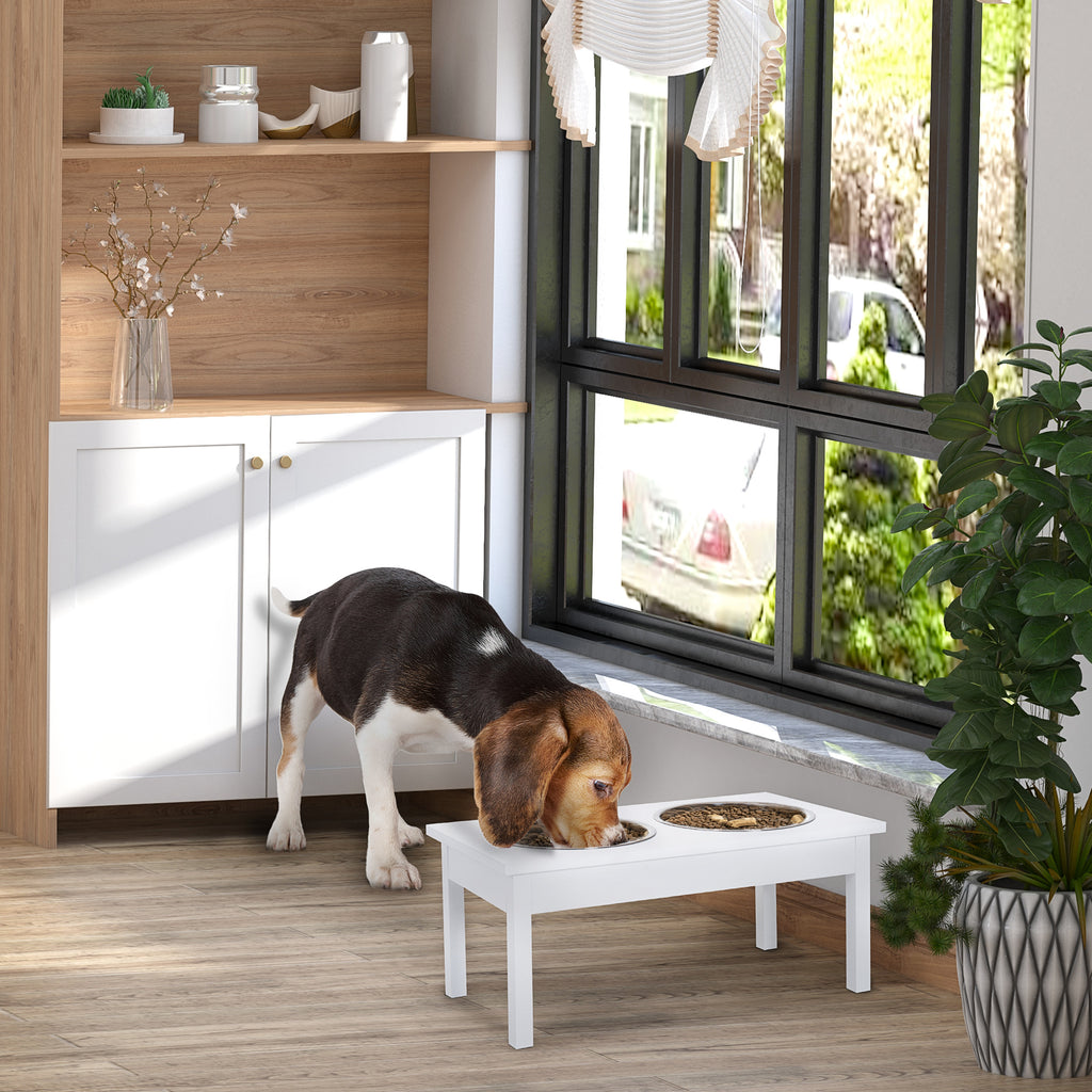 23-Inch Wooden Elevated Dog Bowl Stand – Heavy-Duty Pet Feeding Station, White