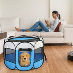 Portable Foldable Pet Playpen Tent with Removable Zipper Top – Pink or Blue