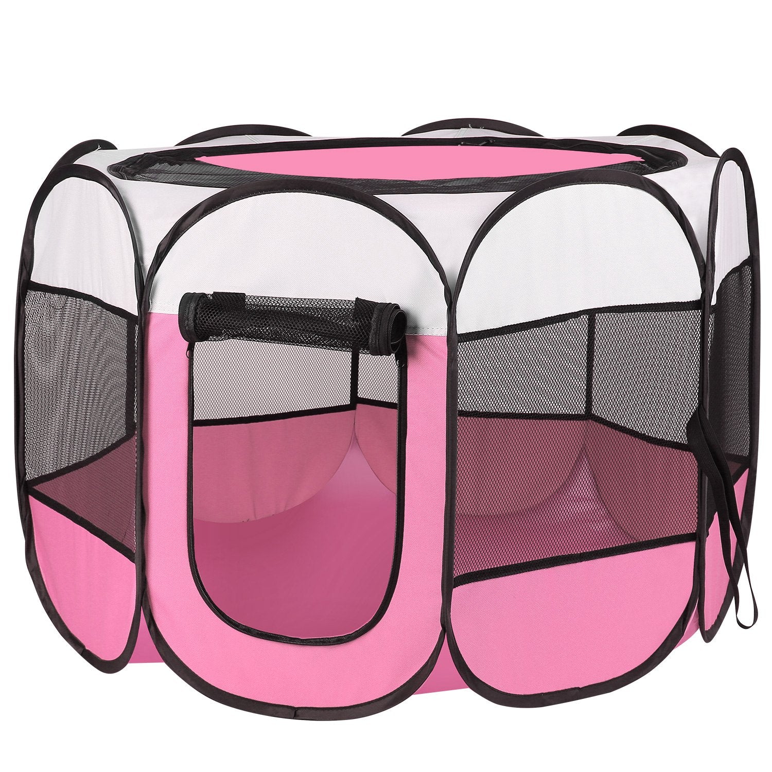 Portable Foldable Pet Playpen Tent with Removable Zipper Top – Pink or Blue