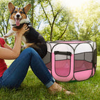 Portable Foldable Pet Playpen Tent with Removable Zipper Top – Pink or Blue