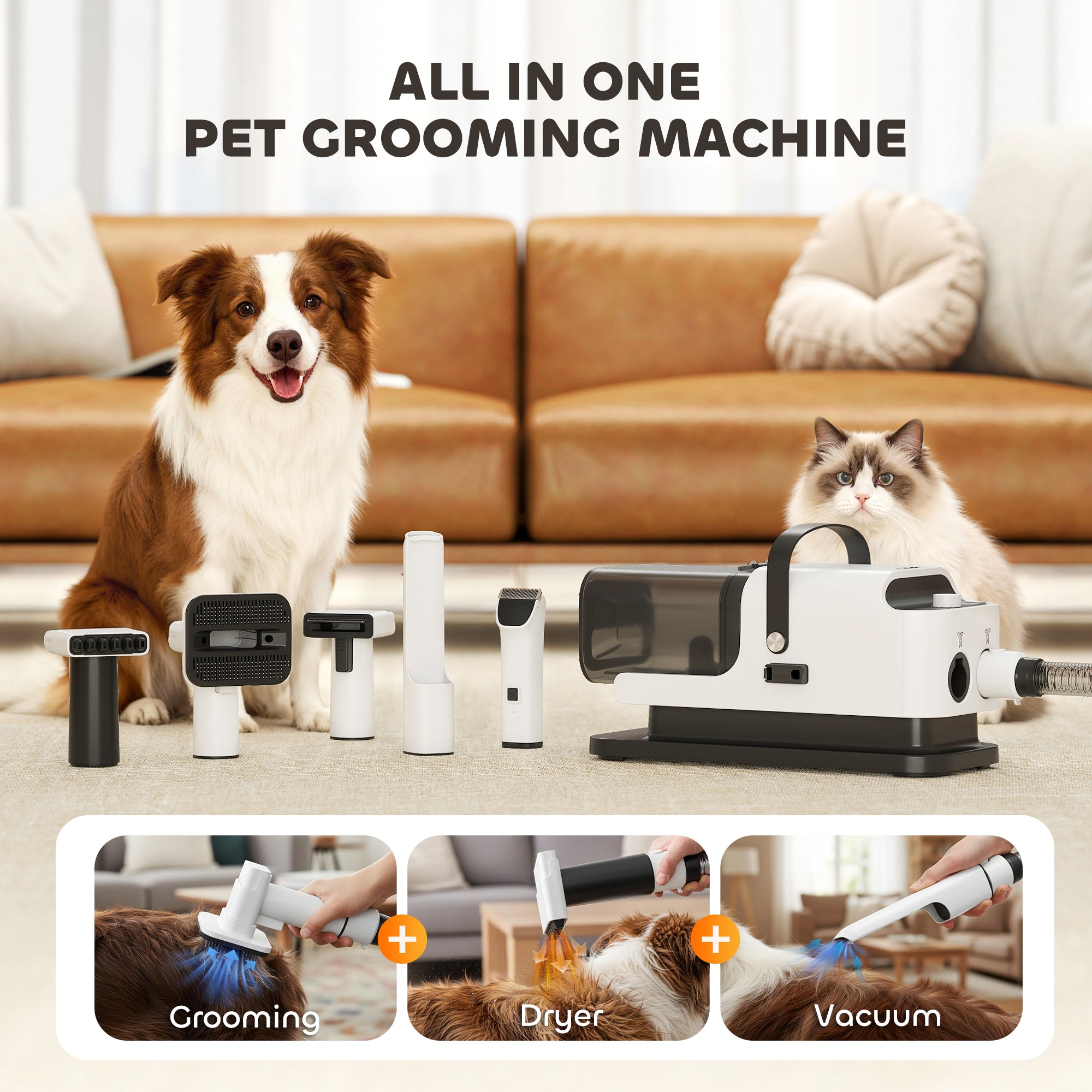 5-in-1 Dog Grooming Vacuum & Dryer Kit with Clippers – Low Noise, 1.8L Canister