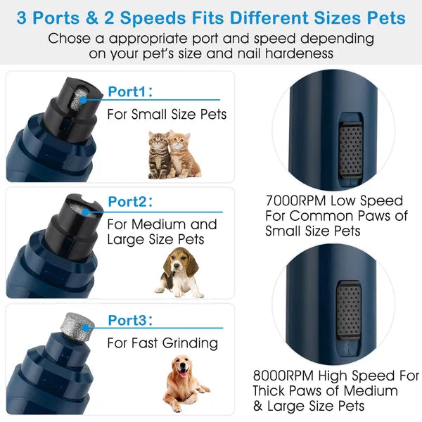 Quiet USB Rechargeable Dog Nail Grinder – 2-Speed Cordless Pet Nail Trimmer