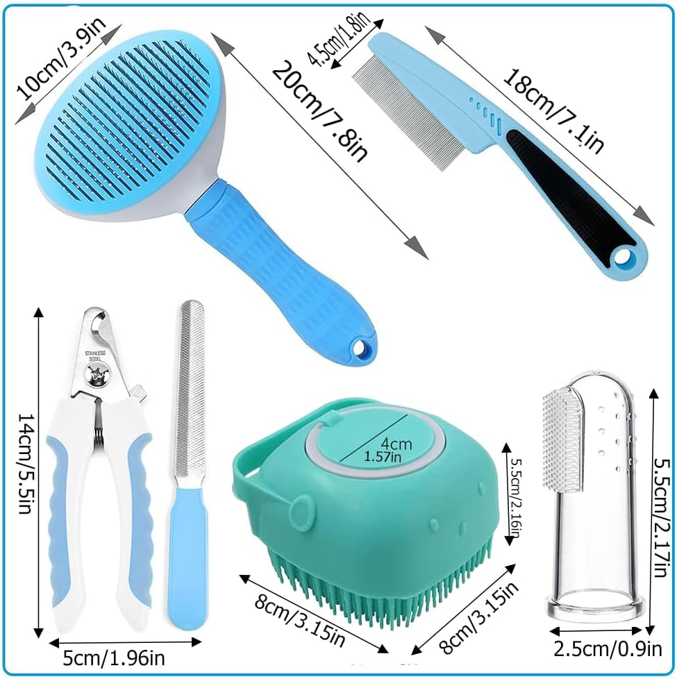 7-Piece Pet Grooming Kit with Brush, Nail Clipper, Flea Comb & Bath Brush